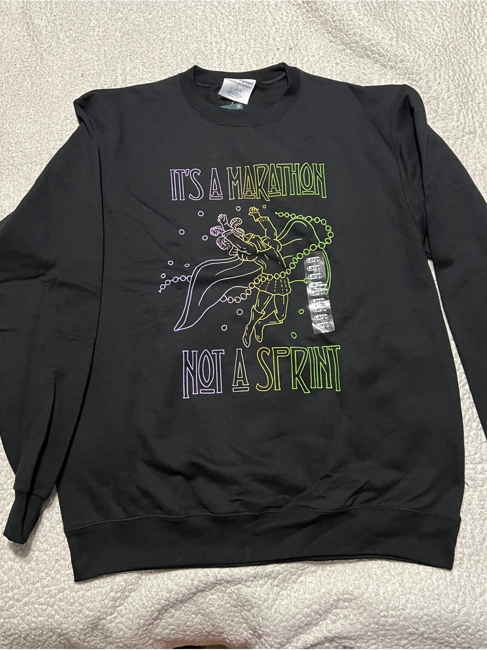 Black Crewneck Sweatshirt 'It's a Marathon Not a Sprint' Graphic, Dirty Coast